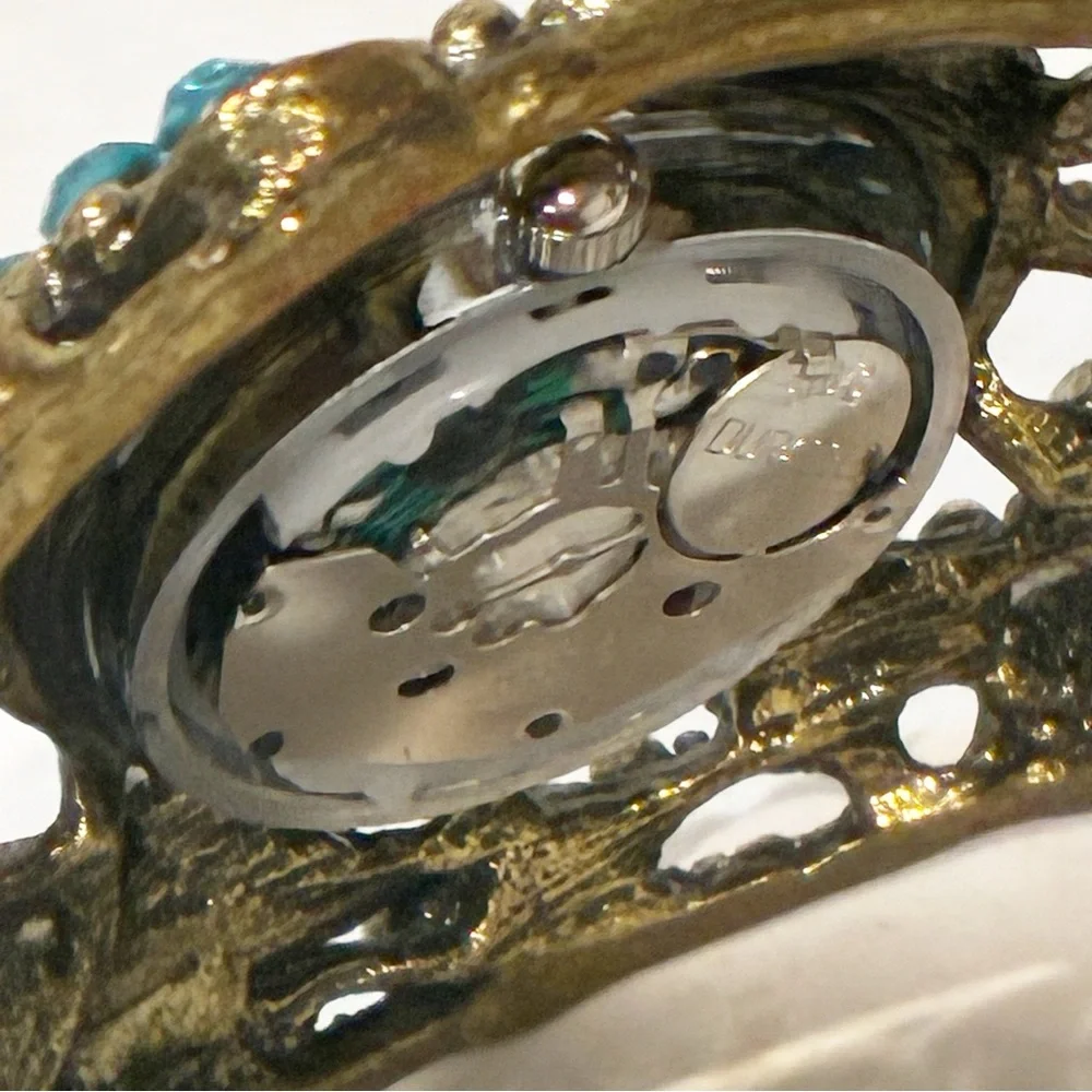 Quartz‎ Silvertone Aqua Rhinestone PEACOCK Watch Bracelet